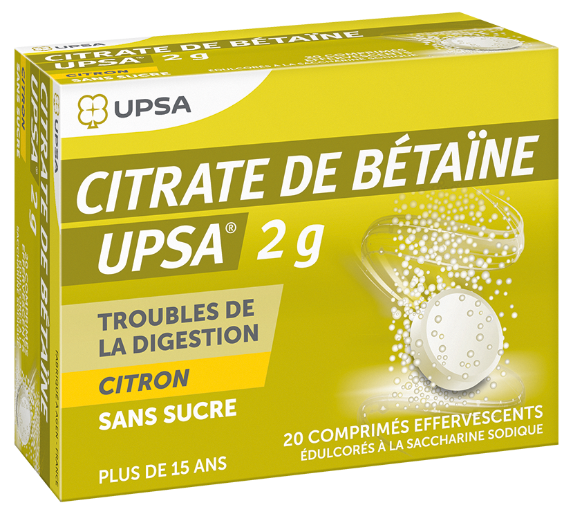 image Citrate de Bétaïne Citron 2 g Sans Sucre Boîte de 20 comprimés effervescents  